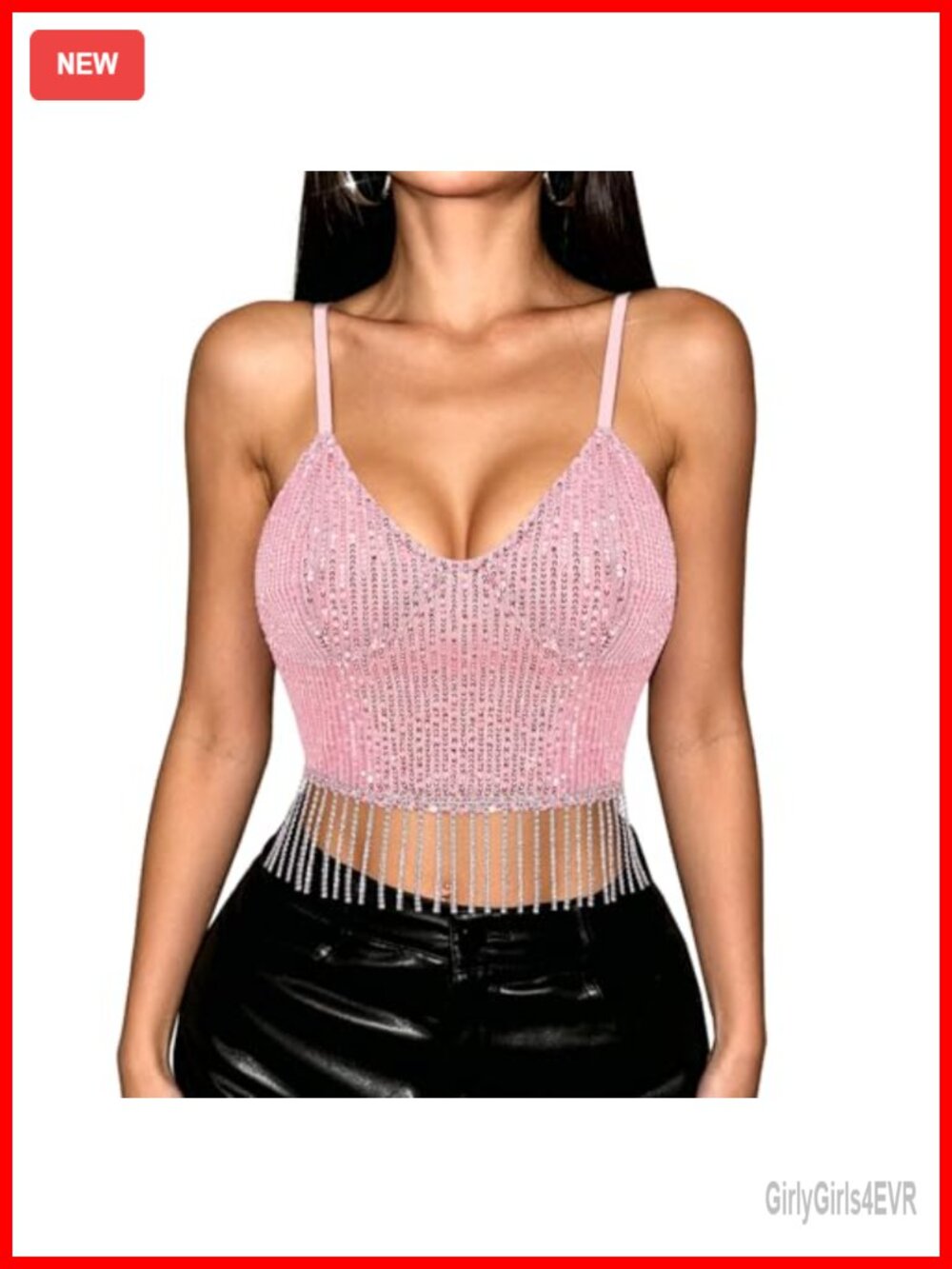 Sequin Spaghetti Strap Crop Top Sleeveless V Neck Rave Clubwear